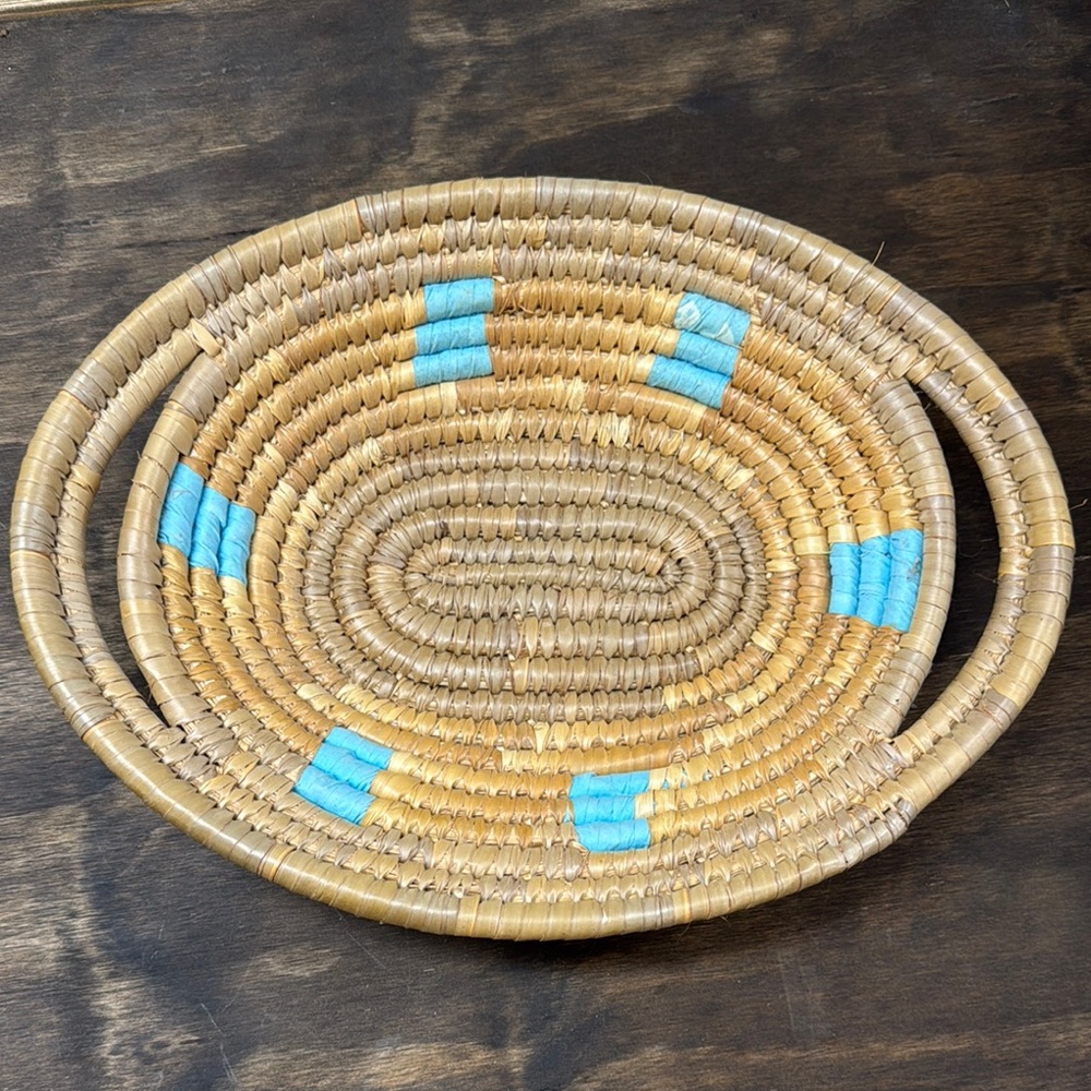 Handwoven Basket with Blue Accents (oval)